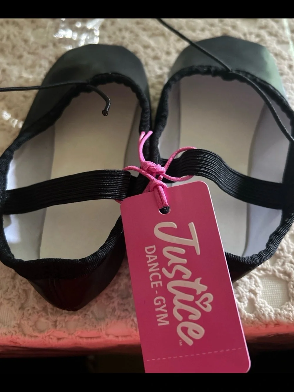 Justice Black Girls Ballet Flats with Pink Tag